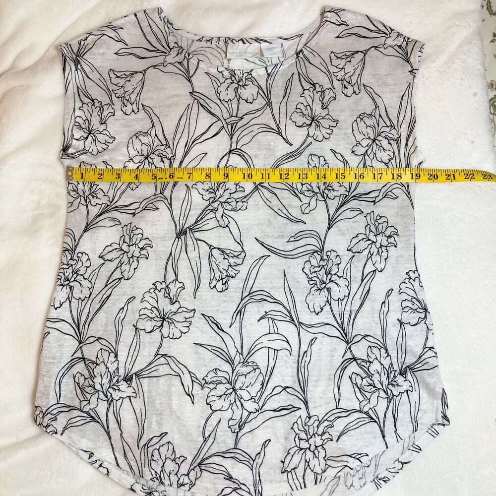 Cynthia Rowley Black & White Floral Print 100% Linen Summer Top Size Medium EUC - Picture 4 of 6